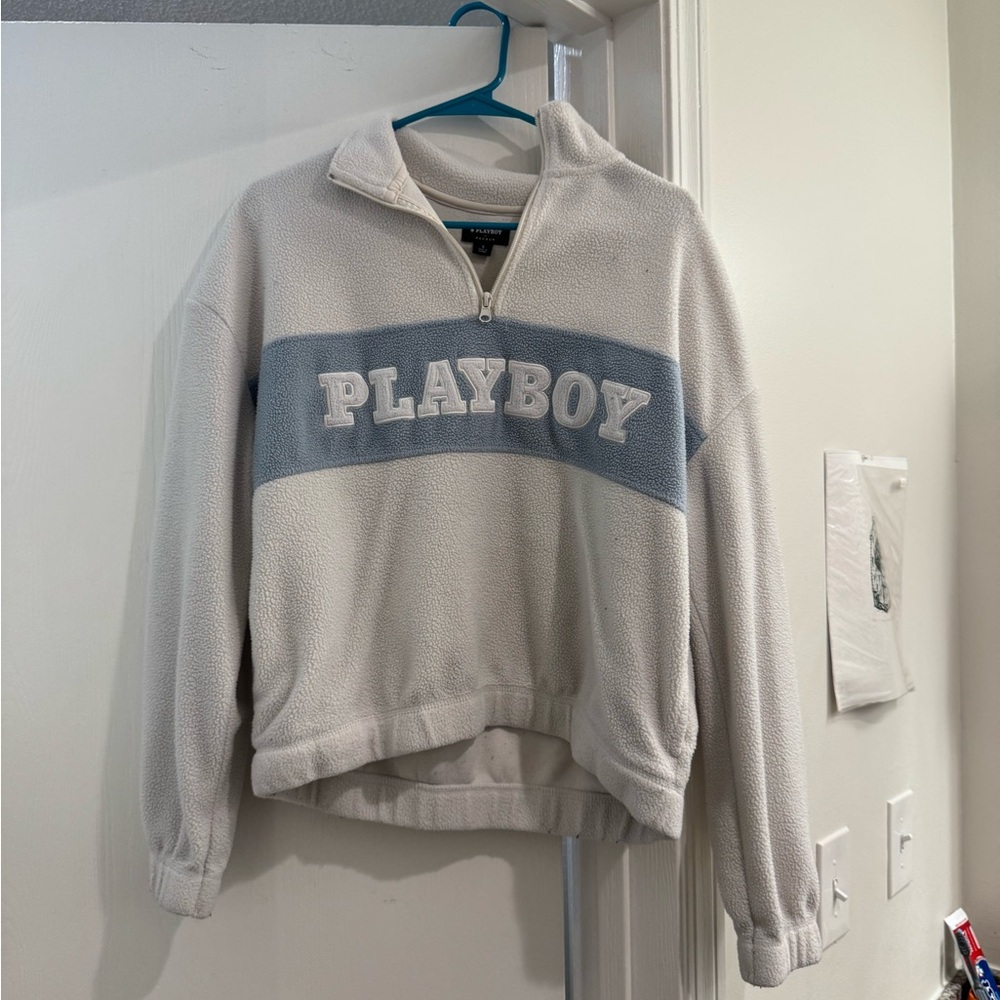 Playboy White and Blue Fleece Pullover